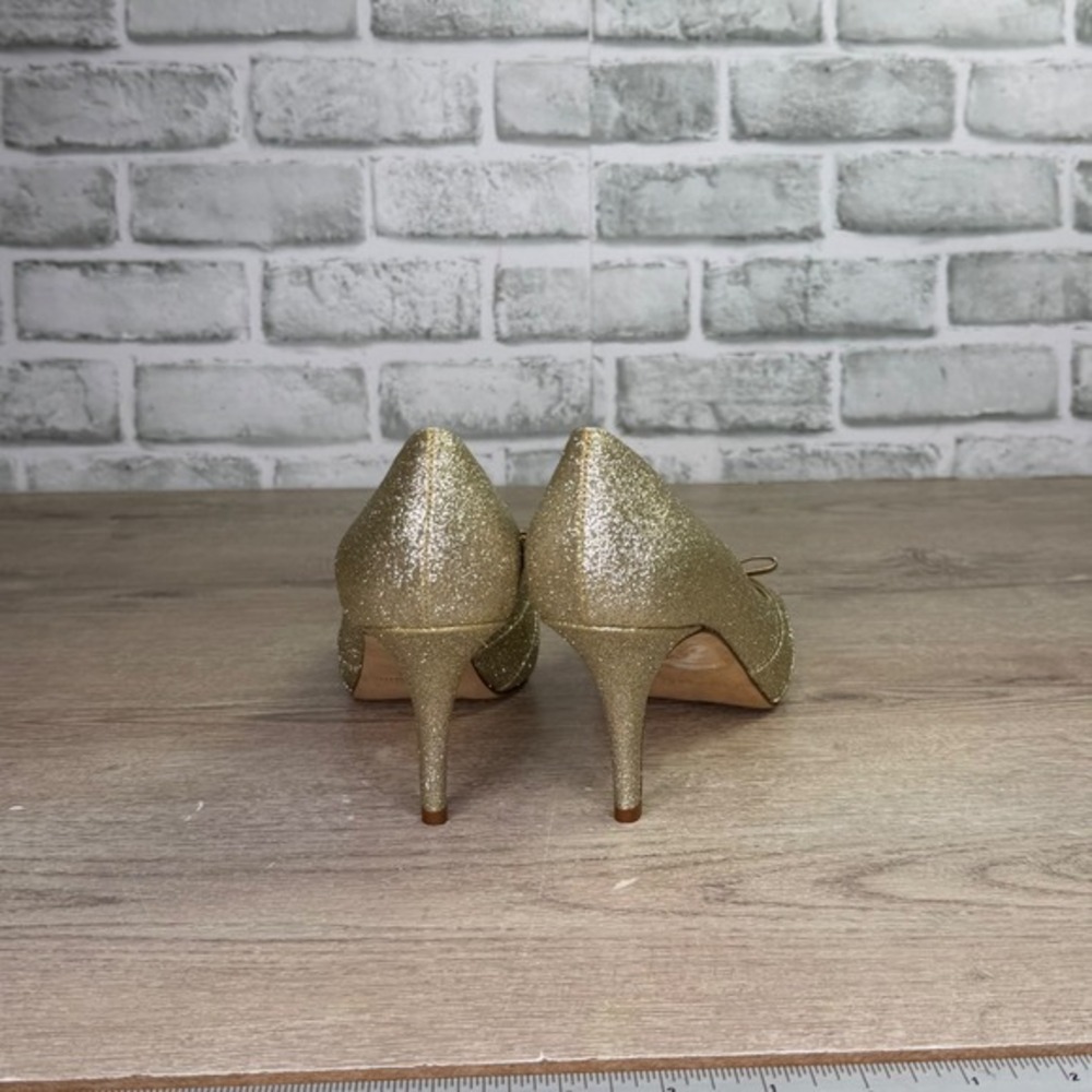 Kate Spade New York Charm Gold Glitter Peep Toe Bow Pumps Size 7.5B - Picture 6 of 8